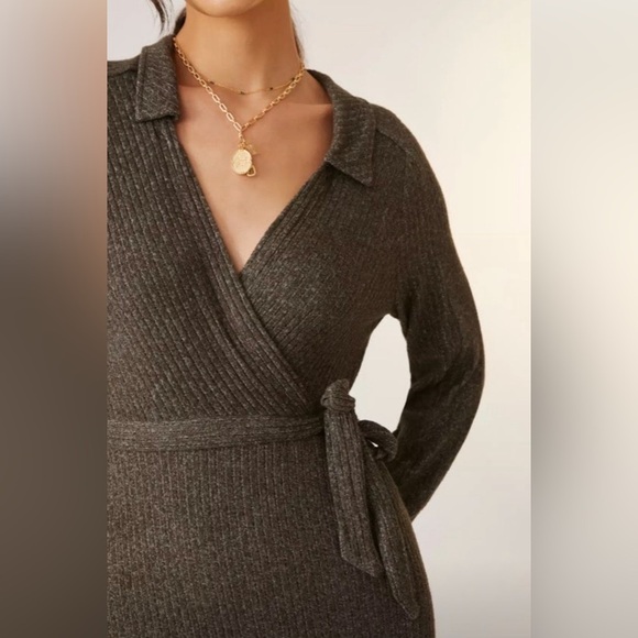 NWT Anthropologie Olive Green Minvet Daily Practice Belted Knit Maxi Dress - Picture 2 of 9